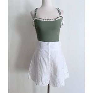 ZIMMERMANN Nina Embroidered Scalloped High Waisted White Linen Shorts Small AU 1